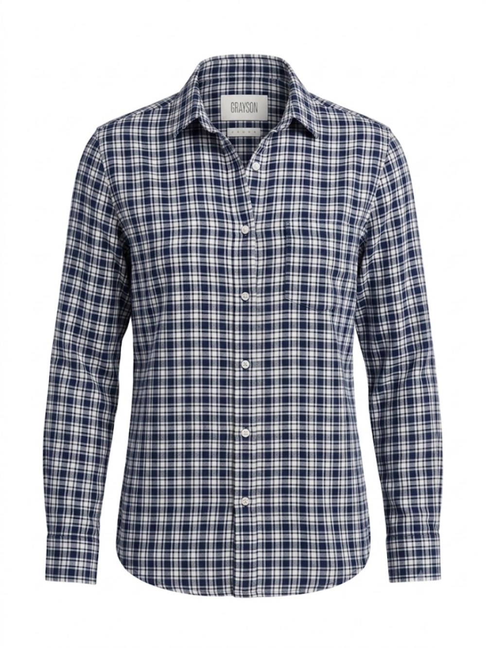 Grayson Hero Plaid Button Down Shirt Navy White Women Medium